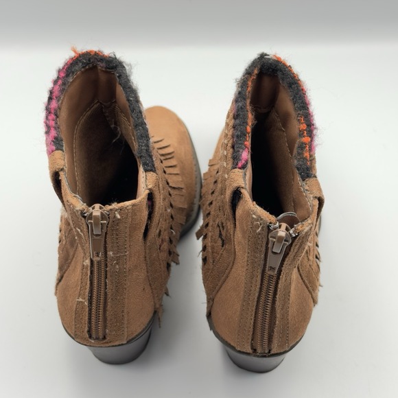 Western Fringe Boots Brown Faux Suede Southwestern Ankle Booties Size US 6 - Picture 9 of 11